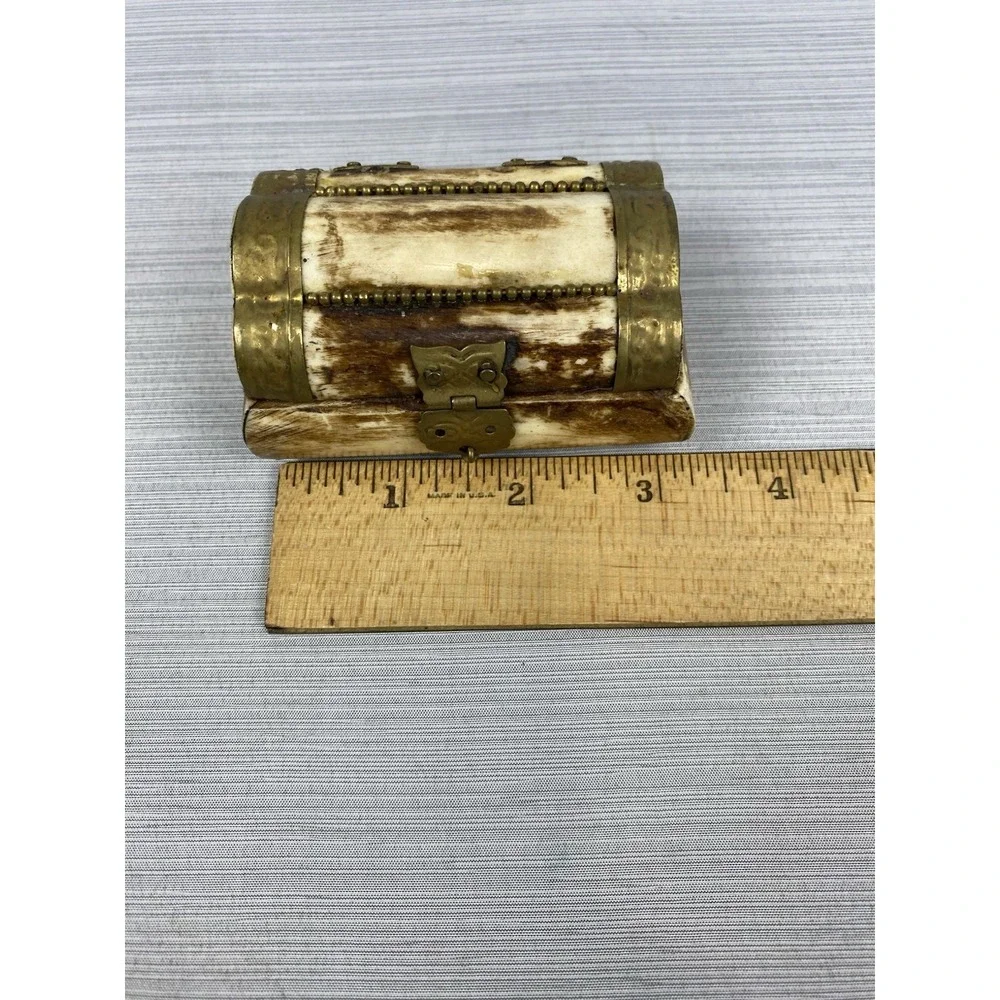Camel Bone Trinket Box Jewelry Box With Brass Vintage Handmade Piece Lined 3